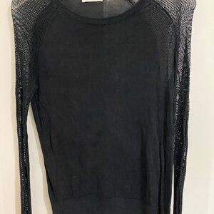 Equipment Femme Long Mesh Sleeve Scoop Neck Top M
